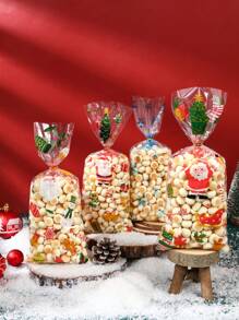 25/50 Stücke Weihnachtsgeschenktüten mit goldenem Bindedraht, Weihnachtsmann Schneeflocken Muster Geschenkverpackungstüten aus klarem Plastik, Fröhliche Weihnachten Party Geschenktüten Dekorationen, Geschenkverpackungszubehör, Kleine Geschenktüten für Weihnachtsfamilientreffen, Weihnachtsküchen Verpackungszubehör, Kleine Verkaufstüten für Weihnachtseinkäufe, 2026 Neujahr Dekoration, Weihnachtsdekoration, Weihnachtsgeschenke, Partybevorzugungen