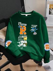 青少年男孩休闲简约酷炫卡通设计运动风套头衫圆领长袖毛衣秋冬新款男童衣服儿童