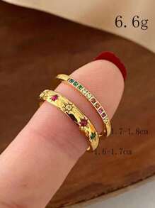 2件套彩色立方氧化锆镀金防水星形戒指套装，珠宝礼品