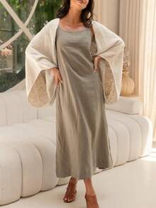 Women Kimono Cardigan Open Front Capes Sheer Shrug Top Swim Beach Cover Up Beachwear Blouse Wrap - 米色 - 查看 1