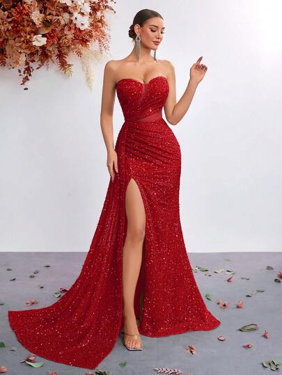 ADYCE Vestido largo con cuello de corazón con lentejuelas, parche de malla y abertura en la Bottom, adecuado para bailes, fiestas, cenas formales, Año Nuevo y otras ocasiones como bodas