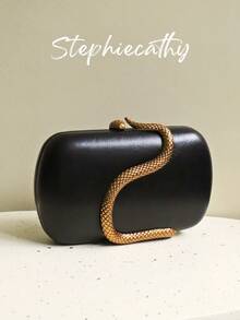 STEPHIECATHY 女士迷人奢华蛇纹五金装饰 PU 人造皮革手拿包品牌设计长金属链盒形手提包磁扣斜挎晚宴包多功能优雅钱包适合晚宴鸡尾酒会宴会约会礼物 - 彩色 - 查看 4