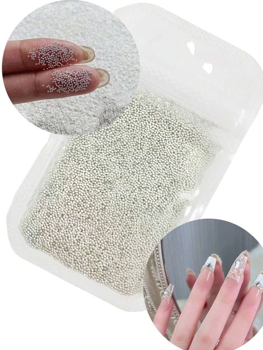 1 Beutel Nagel-Kunst Mini Kleine Edelstahl Kaviar Perlen Nagel-Kunst Dekorationen Silber Mikro Ball Dekor Gel Lack Nagelspitzen Maniküre Zubehör