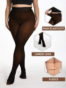 Thick Warm Pantyhose, Stylish Fake Skin Fleece Leggings, High Waisted Design, Women's Pantyhose And Stockings Winter - Nâu sẫm - Xem 1