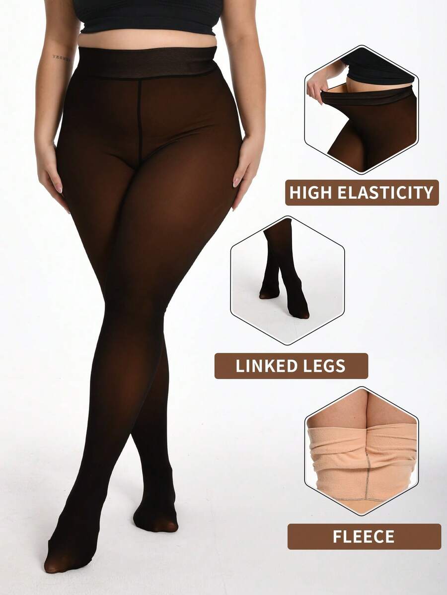 Thick Warm Pantyhose, Stylish Fake Skin Fleece Leggings, High Waisted Design, Women's Pantyhose And Stockings Winter - Nâu sẫm - Xem 1