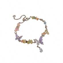 1 Piece Colorful Crystal  Butterfly Titanium Steel Necklace Forest Style Super Fairy Sweet Exquisite Versatile Jewelry Suitable For Vacation Party Banquet And Other Occasions - 手鍊-彩色 - 查看 5