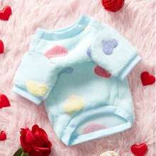 秋冬新款宠物狗猫衣服，奶油色贵宾犬泰迪比熊犬小型犬牵引绳羊毛连帽衫 - 藍色 - 查看 5