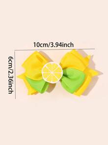2个彩色黄绿相间布艺蝴蝶结发夹，柠檬造型发饰蝴蝶结，时尚发夹，适合女孩青少年春夏海滩度假旅行派对礼物 - 彩色 - 查看 4