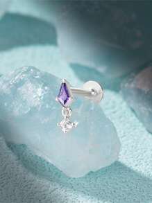 1PC 925 Sterling Silver Triangular Earrings With Ins Style All-Match Diamond-Encrusted Ball Ball Small Ear Bone Stud Ladies Jewelry Suitable For Girls Gifts