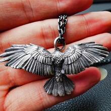 1 Piece Exquisite Hot-Selling Retro Falcon Necklace Eagle Spreading Wings Pendant European And American  Hip-Hop Disco Unisex - 黑色 吊墜+項鍊 - 查看 3