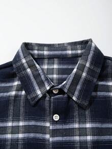 经典格子纽扣衬衫，休闲宽松男女通用长袖，适合春、夏、秋、冬 - 藍色 - 查看 4