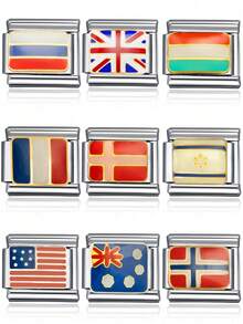 1 件 2025 顶级时尚 DIY 国旗吊坠情侣手链，不锈钢珠宝制作吊坠手链配件，适合作为送给朋友/家人、派对、日常装扮的礼物 - 彩色 - 查看 1