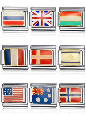 1pc 2025 Top Fashion DIY National Flag Charm Couple Bracelet, Stainless Steel Jewelry Making Pendant Bracelet Accessory, Suitable As Gift For Friends/Family, Party, Daily Outfit