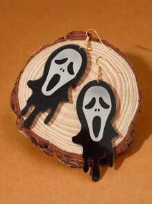 1 对黑色幽灵骷髅耳环，独特吓人脸设计，适合女性，万圣节派对装饰