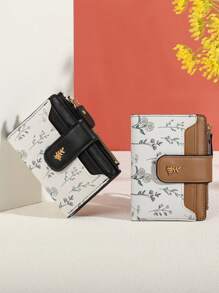 MADLEY 优雅花卉印花金属纽扣女士小钱包钱夹迷你钱包钱包秋季小钱包可爱钱包 - 黑色 - 查看 8