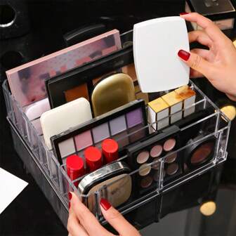 1 قطعة منظم مكياج على طراز Ins، صينية تخزين مستحضرات تجميل ب- 8 حجرات، حامل فرش مكياج للأحمر الشفاه والظلال والأحمر والطلاء والبودرة المضغوطة، منظم مكتبي، صندوق تخزين مكياج متعدد الحجرات من الاكريليك الشفاف، رف عرض مستحضرات التجميل للتخزين والتنظيم، ضروريات السفر والعودة إلى المدرسة وديكور الخريف