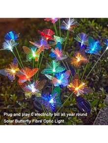 Solar-Powered Butterfly Ball Lantern, Outdoor Hanging LED Light, Plastic Solar Charging, 600mAh Nickel Battery, No Remote Control, Non-Removable Photovoltaic, Decorative Garden Light - Fiber Optic 6 Head Butterfly colorful Light - 查看 4