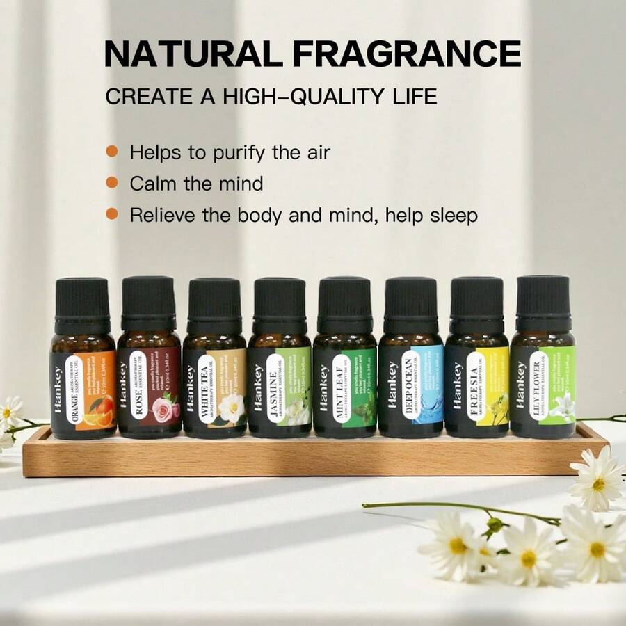 Water Soluble Essential Oils Kit For Diffusers 8x10ml,Rose Sweet Orange White Tea Jasmine Mint Oce