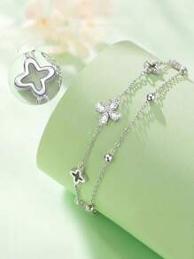 1pc Niche Design Minimalist Zirconia Flower Double Layer Bracelet (Tail Chain And Clasp Randomly Included)