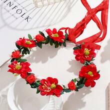 1件装女士可调节彩色花朵头饰，优雅甜美，适合新娘、伴娘、情人节佩戴，波西米亚风花朵头饰，适用于婚礼、旅行、拍照、派对、节日和送礼，可作皇冠、头饰、服装皇冠 - 彩色 - 查看 11