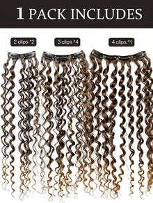Extensiones de cabello sintético rizado de 18 pulgadas y 7 piezas, color negro natural/marrón claro, adecuadas para uso diario de mujeres y niñas - Marrón degradado - Ver 5