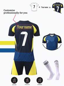 [Custom-Made] Personalized Portugal National Team #7 Youth Football Uniform Set - Quick-Dry Breathable Polyester, Round Neck Top And Shorts, Suitable For Boys Sports Training And Casual Wear, Ideal For Outdoor
