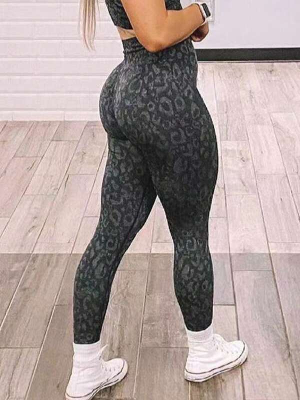 Black Peach Butt Fitness Pants, Leopard Print 7/8 Leggings, Squat Proof High Waist Seamless Yoga Pants