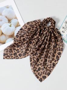 1pc Women's Chiffon Leopard Print Hair Scrunchie With Ribbon, Casual Ponytail Accessory For Beach, Vacation, Photo Shoot, Hair Accessories - Multicolor - View 2