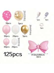 125pcs Pink Bow Balloon Arch Kit, Pink Balloons For Boys Girls Kids Birthday Decoration, Princess Birthday Party Decor, Valentines Engagement Decoration, Baby Shower, Gender Reveal, Wedding, Birthday, Room, Party Supplies