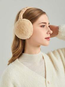 1pc Solid Color Foldable Plush Earmuffs Winter Accessories Fall - Khaki - View 6
