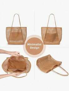 Bolso de malla de nailon para viajes a la playa, bolso de mano y de hombro casual, plegable para mujeres, adecuado para la playa, picnics y vacaciones, disponible en varios colores