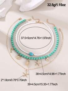 Set di 3 collane alla moda da spiaggia con conchiglie, stelle marine e perle finte, adatte per l'uso quotidiano e per le vacanze delle ragazze