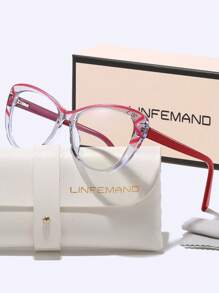 LINFEMAND 女士猫眼简约多色夹片式时尚无度数眼镜，个性化办公复古无度数眼镜，节日礼物