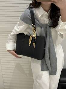 全新奢华图案百搭女士单肩托特包 - 黑色 - 查看 4