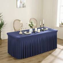 1 pieza Mantel de mesa de tela de espándex blanco, resistente a las arrugas y lavable, se ajusta a mesas de comedor rectangulares, funda elástica para mesa de patio, adecuada para bodas, banquetes, fiestas, estilo Ins de lujo, mantel elástico blanco para hotel, banquete, cumpleaños, conferencia