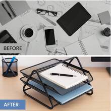 2 Tier Paper Tray Mesh Desk Organizer Office Desktop Document A4 File Desk Tidy Letter Filing Storage - Variant - View 6
