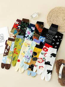 1 Pair Women's Japanese Style Two-Toe Socks, Skin-Friendly Soft And Fashionable Versatile