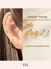 Toppiercing 1 件简约铜锆石心形不锈钢轴时尚百搭耳骨耳环