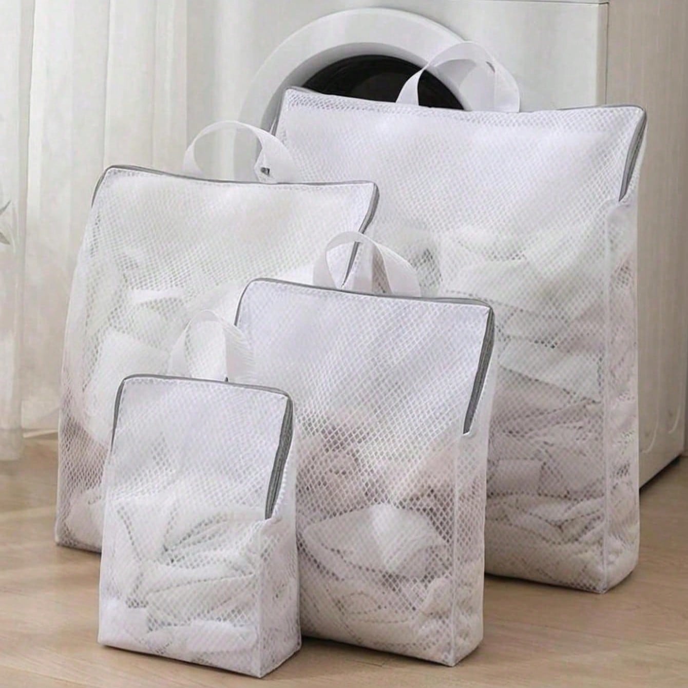 White Laundry Wash Bag With Handle And Honeycomb Mesh, Large Capacity Mesh Laundry Bags, Thick Washing Machine Bag, Hanging Mesh Laundry Hamper, Underwear Laundry Basket, Multi-Functional Clothes Storage Mesh Bag, Reusable Dryer Bagdorm Room Essentials Clothes Organizer Closet Organization And Storage Bedroom