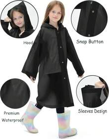 Pack Waterproof Raincoats Reusable,EVA Rain Ponchos Emergency Rain Children, Boys And Girls - Black (2-pack) - View 3