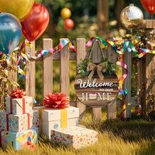 Hatisan Welcome Sign Front Door Decoration, Rustic Round Wood Wreaths Wall Hanging Outdoor, Farmhouse, Porch, Front Door Sign Wreath, For Spring Summer Fall All Seasons Holiday Halloween Christmas - 復古色 - 查看 6