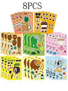 8Sheets New Italian Brainrot AI Animals Make A Fece Puzzle Sticker Funny Tungtungtung Sahur Notebook Laptop Guitar Skateboard Phone Decor Stickers