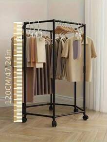 1pc Hexagonal Rotating Clothes Rack, Heavy Duty Rolling Garment Rack, Space-Saving Sturdy Metal Floor Standing Multi-Bar Clothes Rack, Suitable For Bedroom, Dorm And Balcony, Rotating Clothes Rack For Room, Bedroom, Living Room, Holiday Gift - Multicolor - View 9