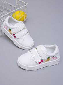 1 双婴儿水果刺绣休闲白色运动鞋，男女通用幼儿舒适日常穿着钩环运动鞋 - 白色 - 查看 3
