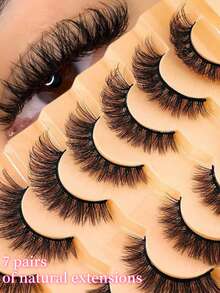 7pcs/Set Short 3D Mink Eyelashes, Russian DD Curl, Handmade, Natural Fluffy & Thick, Full Strip Eyelashes, Wholesale, Eye Makeup False Eyelashes - Black - View 1