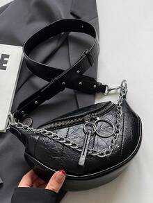 Modna, nowa, minimalistyczna torba damska na klatkę piersiową w jednolitym kolorze, matowe wykończenie i uniwersalny dodatek na jesień/zimę - Czarne - Zobacz 6