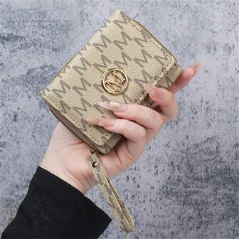 Portefeuille à rabat triptyque court avec fermeture éclair pour femmes, nouveau porte-cartes de mode avec broderie
