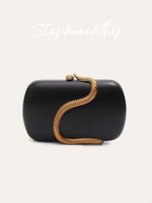 STEPHIECATHY 女士迷人奢华蛇纹五金装饰 PU 人造皮革手拿包品牌设计长金属链盒形手提包磁扣斜挎晚宴包多功能优雅钱包适合晚宴鸡尾酒会宴会约会礼物 - 彩色 - 查看 15