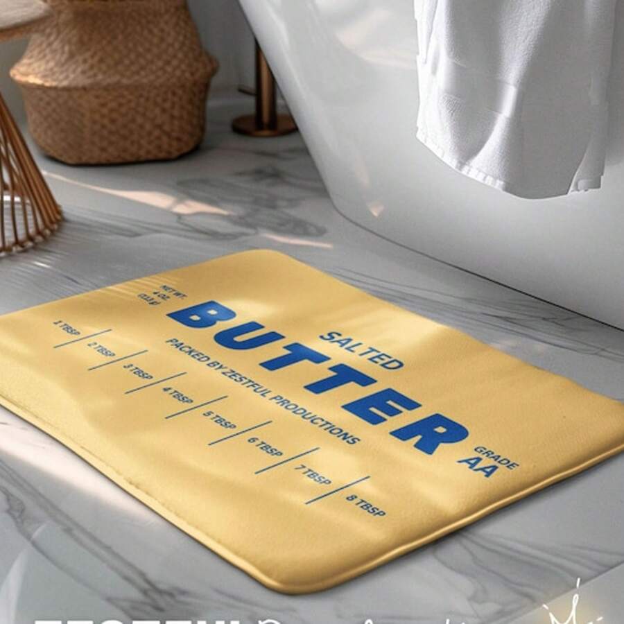 Salted Butter Bath Mat Quirky Foodie Decor Memory Foam Comfort Chef Gift Fun Kitchen & Bathroom Housewarming And Wedding Gift - Đen và trắng - Xem 1