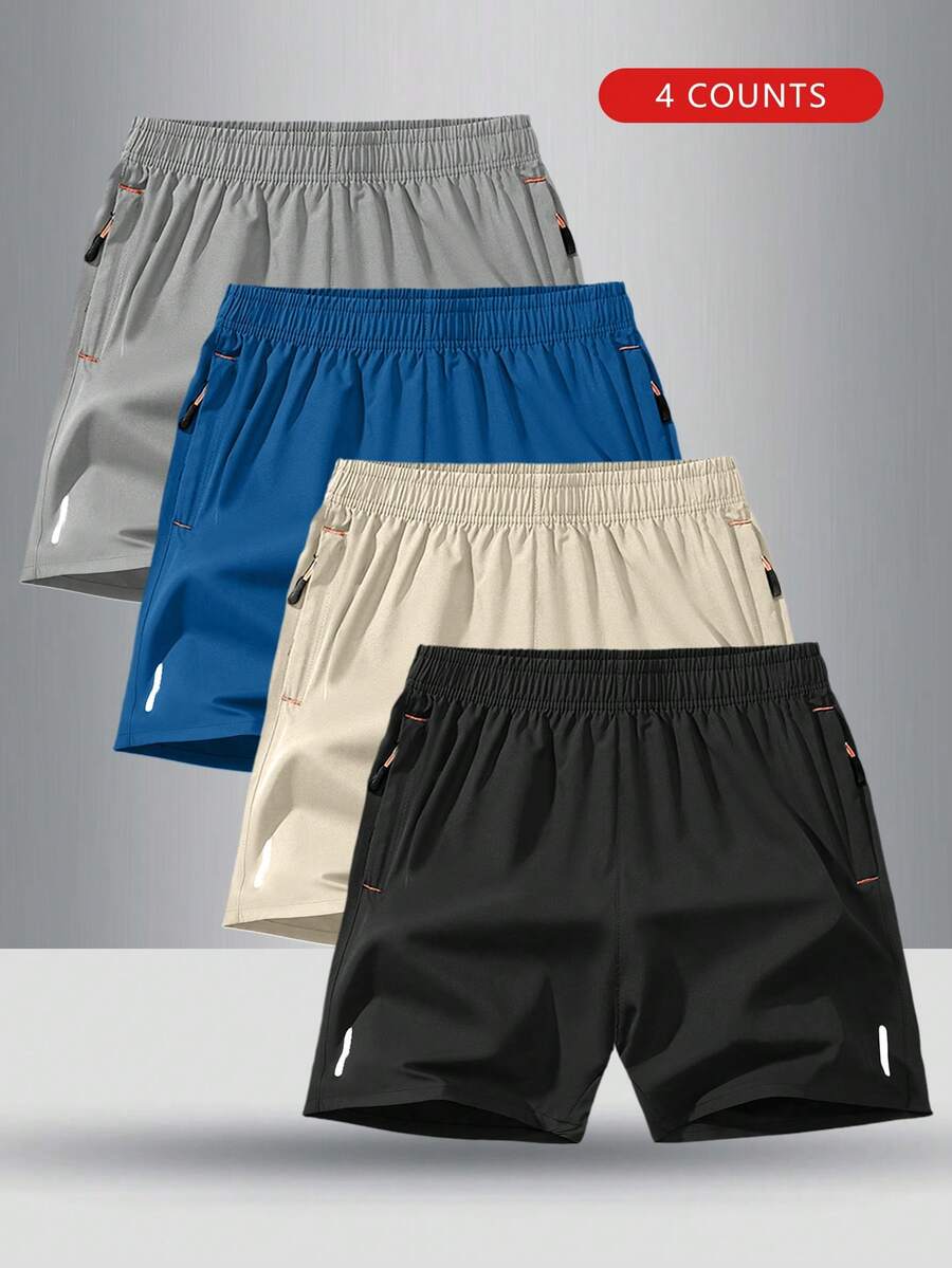 4件套男童弹力腰纯色休闲运动短裤,夏季 - 黑色 - 查看 1